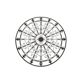 DunaWest 42 Inch Round Medallion Wall Mount Metal Accent Decor; Handmade Circle Design; Antique Black