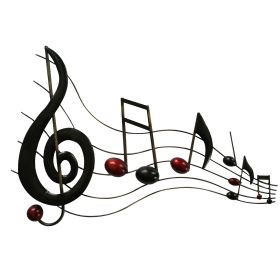 DunaWest 26 Inch Handmade Metal Wall Mount Accent Decor with Musical Notes and Treble Clef; Black; Red