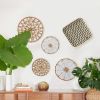Set 2 Round Woven Wall Baskets - Rustic Metal Frame Weaving Boho for Home Decoration